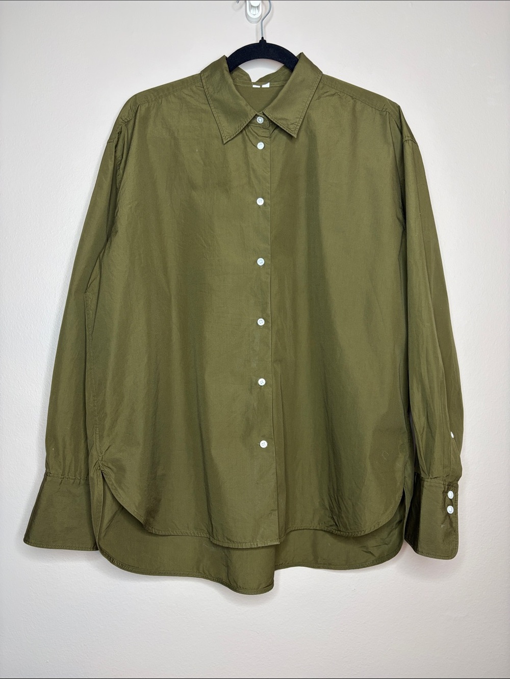 ARKET Khaki Green Cotton Poplin Oversized Button Down Shirt